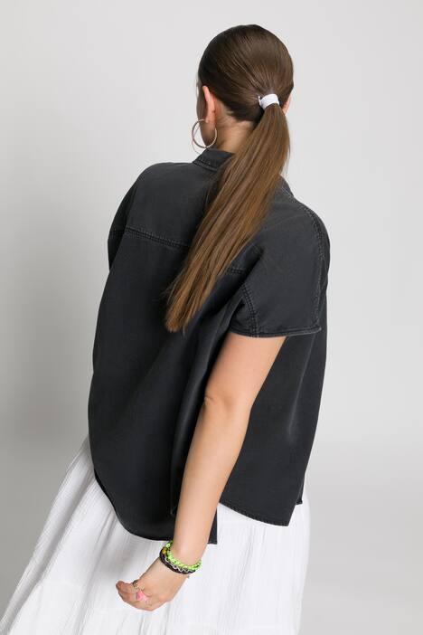Camisa vaquera, oversize, cuello camisero, sin mangas,e xtrasuave