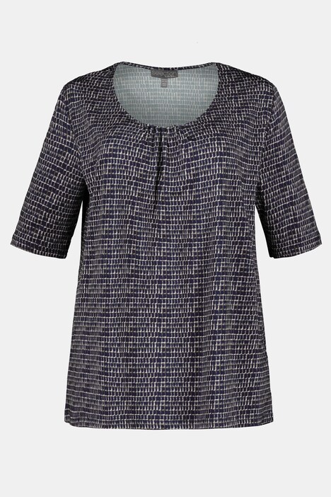 Graphic Square Print A-line Fit Slinky Stretch Knit Top