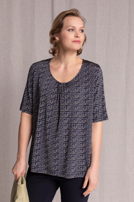 Graphic Square Print A-line Fit Slinky Stretch Knit Top