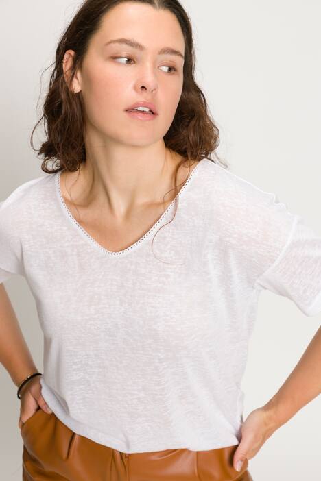 Shirt, oversized, V-Ausschnitt, Halbarm, Flammjersey