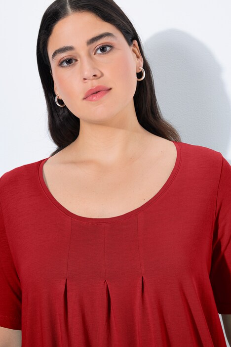 T-shirt, plisseringer, A-form, rund hals, korte ærmer, modal
