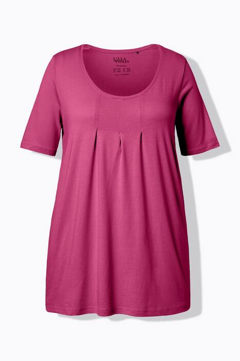T-shirt, decoratieve plooitjes, A-lijn, ronde hals, korte mouwen, modal