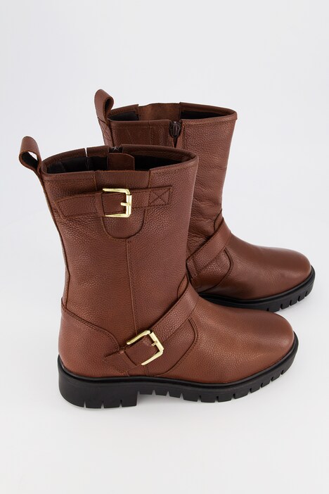 Decorative Latches Leather Ankle Boots