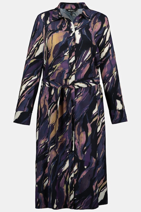 Hemdblusenkleid, Marmordruck, Knopfleiste, Langarm