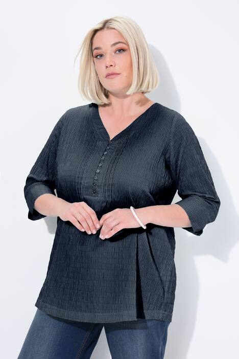 Tuniek, strepen, biesjes, bubble-structuur, 3/4-mouwen