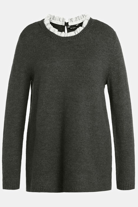 Pullover, abnehmbarer Rüschenkragen, Rundhals, Langarm