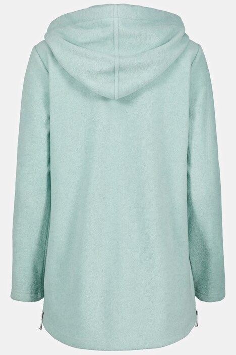 Long-Fleecejacke, Kapuze, Langarm, seitliche Saum Zipper