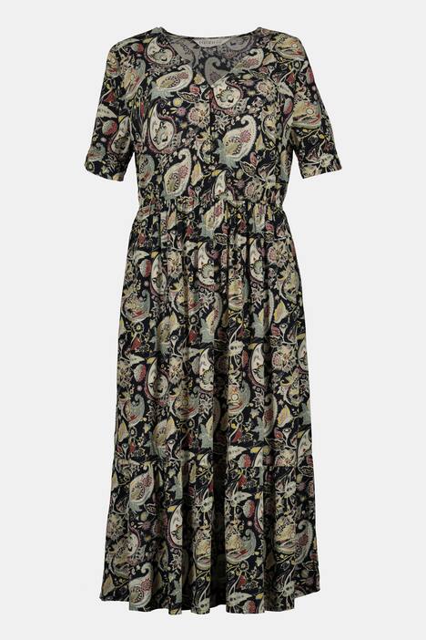 Kleid, A-Line, V-Ausschnitt, Halbarm, Paisleys
