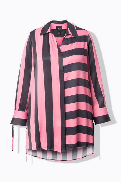 blouse, blokstrepen, overhemdkraag, lange mouwen