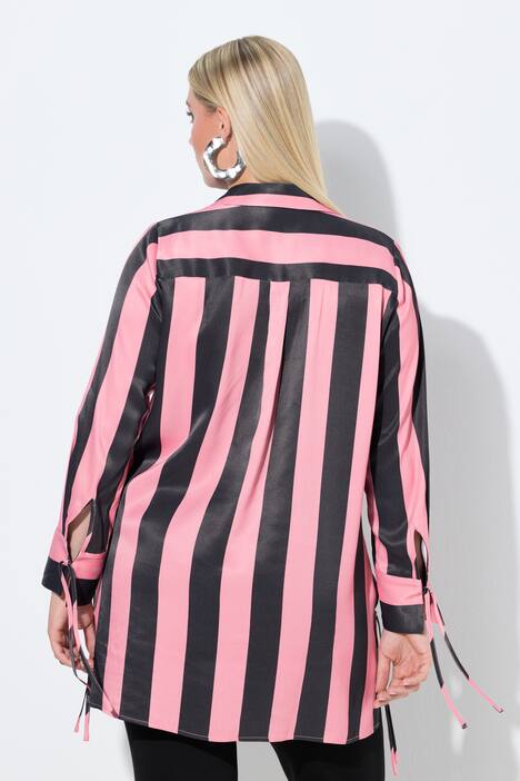 blouse, blokstrepen, overhemdkraag, lange mouwen