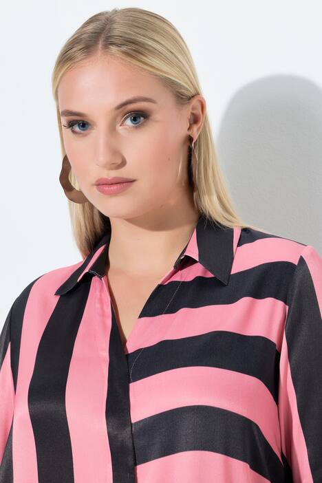 blouse, blokstrepen, overhemdkraag, lange mouwen