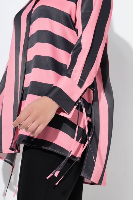 blouse, blokstrepen, overhemdkraag, lange mouwen