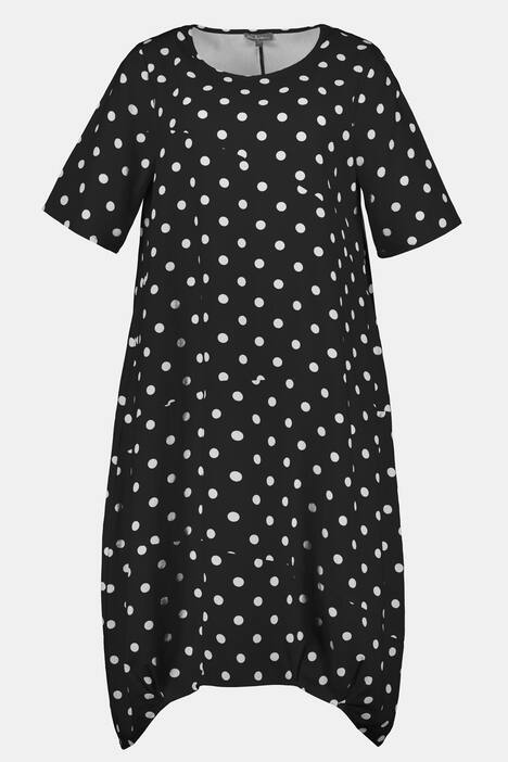 Midikleid, Punkte, Rundhals, Halbarm, Leinenmix