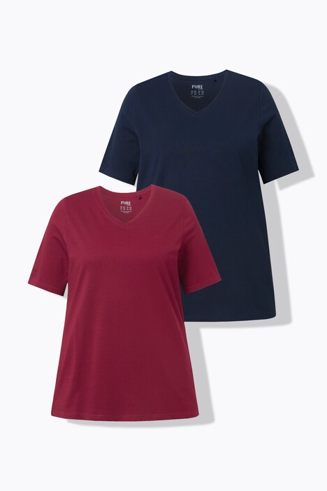 T-shirts en coton bio. Col en V et manches courtes. Lot de 2.