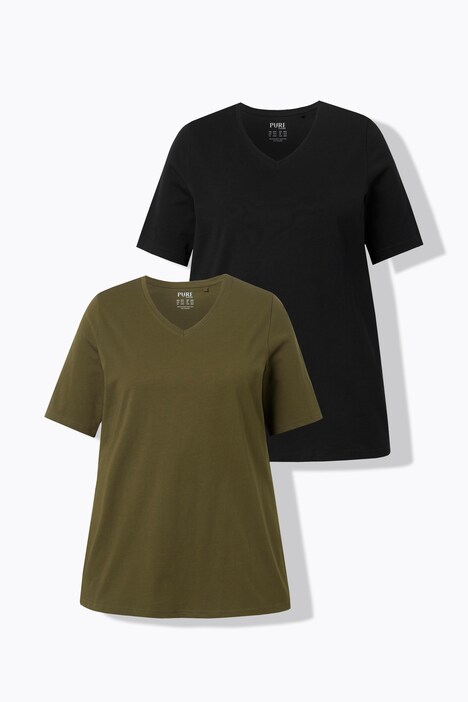 T-shirts en coton bio. Col en V et manches courtes. Lot de 2.