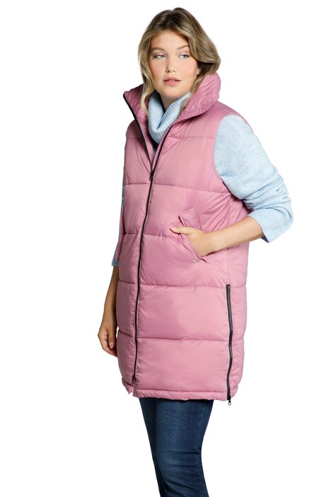 Prošívaná vesta, postranní zip, dvoucestný zip, bez rukávů