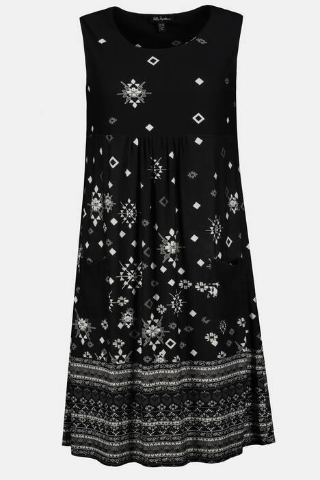 Midikleid, Bordüren, A-Linie, Rundhals, ärmellos
