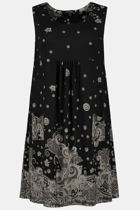 Kleid, Spitzendruck, A-Linie, Rundhals, ärmellos