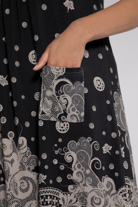 Kleid, Spitzendruck, A-Linie, Rundhals, ärmellos