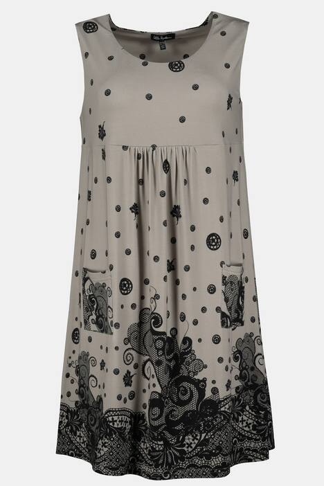 Kleid, Spitzendruck, A-Linie, Rundhals, ärmellos