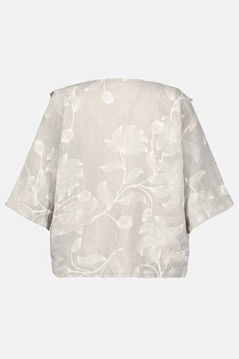 Leinenbluse, Blüten, Oversized, Rundhals, 3/4-Arm