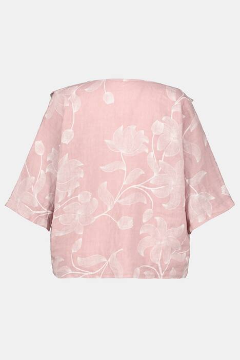 Leinenbluse, Blüten, Oversized, Rundhals, 3/4-Arm