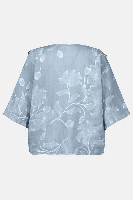 Leinenbluse, Blüten, Oversized, Rundhals, 3/4-Arm