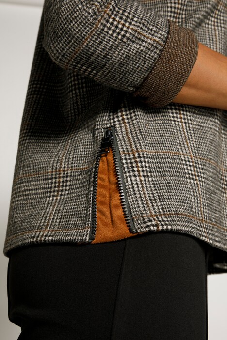 Sweatshirt, Karo, Veloursdetails, Rollkragen, Langarm