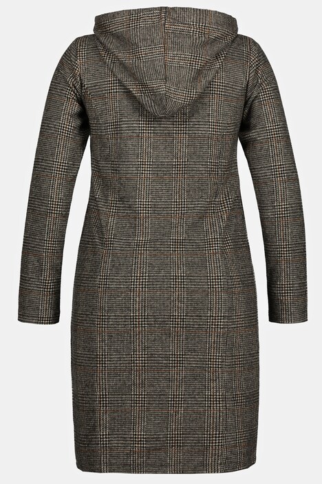Sweatkleid, Karo, Veloursdetails, Kapuze, Langarm