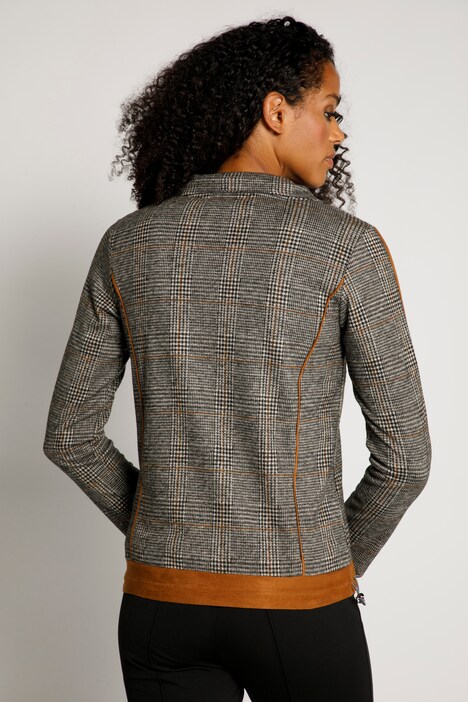 Sweatjacke, Karo, Stehkragen, Saumband, Langarm