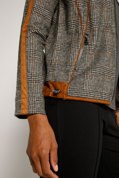 Sweatjacke, Karo, Stehkragen, Saumband, Langarm