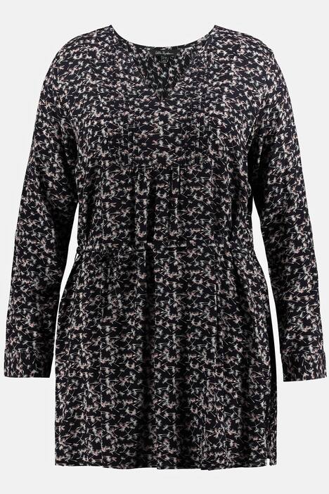 Dandelion Wishes Print Pintuck Belted Tunic Blouse