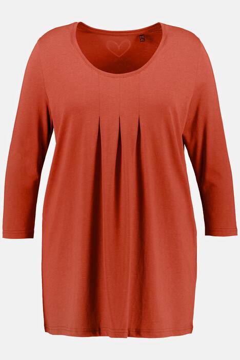 T-shirt, jolis plis creux, ligne A, col rond, manches 3/4