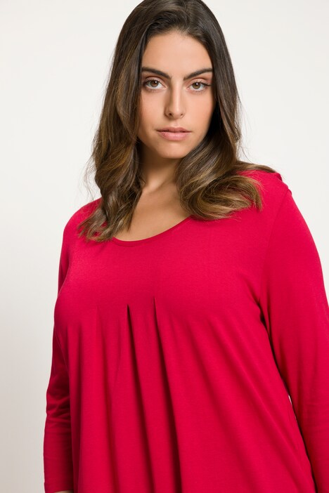 T-shirt, jolis plis creux, ligne A, col rond, manches 3/4