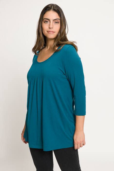 T-shirt, jolis plis creux, ligne A, col rond, manches 3/4