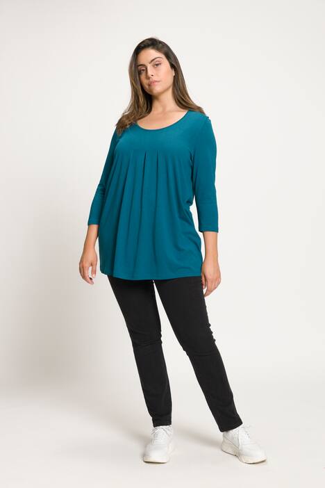 T-shirt, jolis plis creux, ligne A, col rond, manches 3/4
