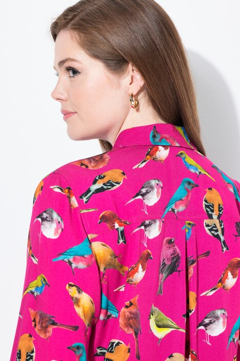 Chemisier, oiseaux, col chemise, manches longues