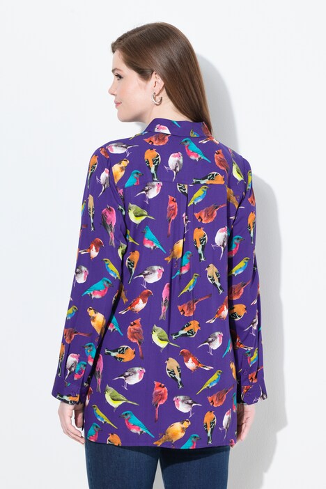 Chemisier, oiseaux, col chemise, manches longues