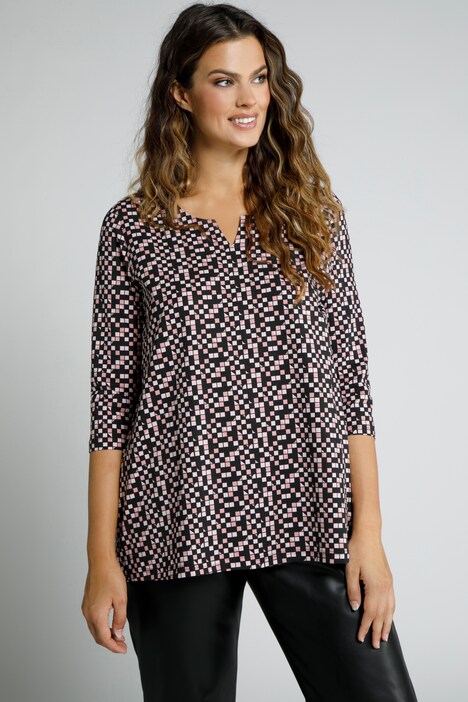 T-shirt, imprimé, ligne A, encolure tunisienne, manches 3/4