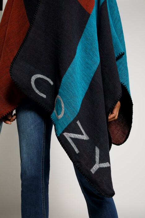 Poncho, Colorblocking-Design, weicher Feinstrick