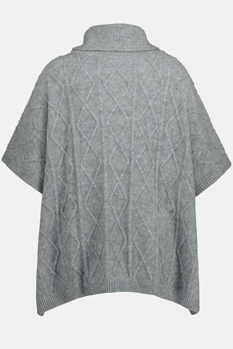 Poncho, Zopfmuster, Oversized, Rippkragen, Halbarm