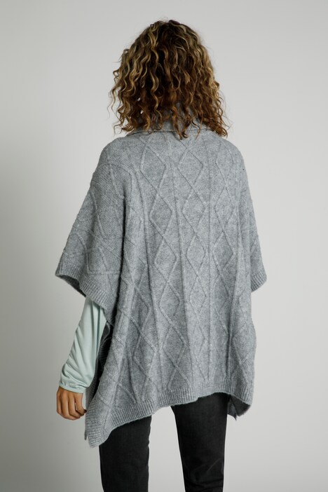 Poncho, Zopfmuster, Oversized, Rippkragen, Halbarm