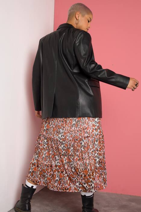 blazer, oversized, lange mouwen, revers, leerlook