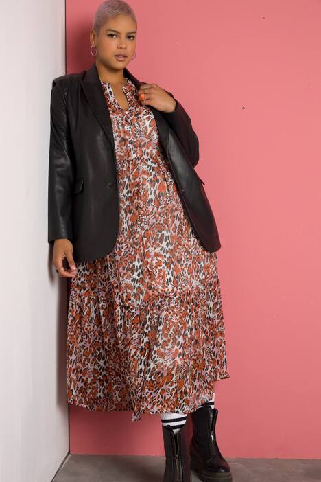 blazer, oversized, lange mouwen, revers, leerlook