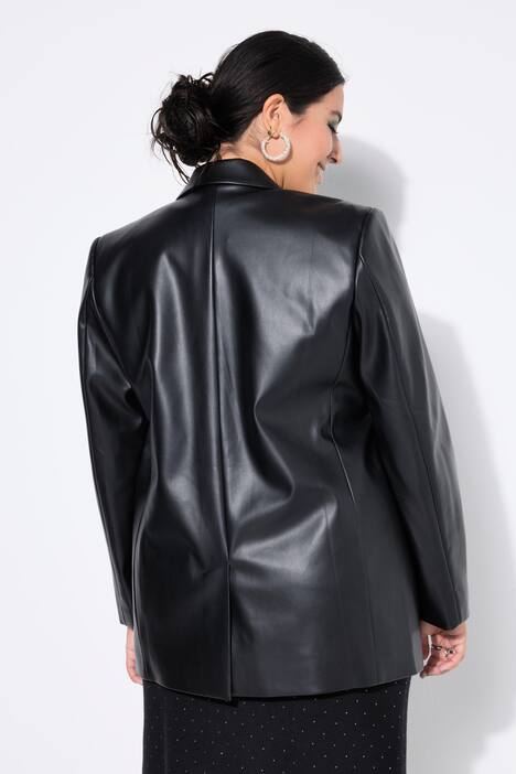 blazer, oversized, lange mouwen, revers, leerlook