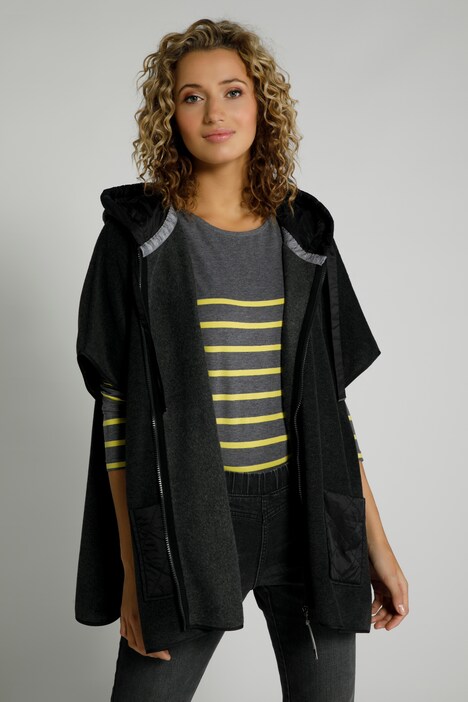 Fleeceponcho, extra weit, Kapuze, Zipper