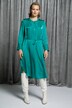 Decorative Button Placket Belted Dress
