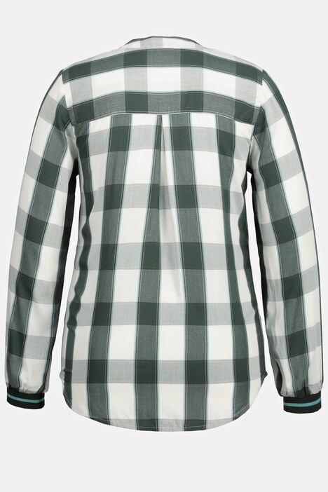 Bluse, Karomuster, offener Rundhals, Langarm, hochwertige Viskose