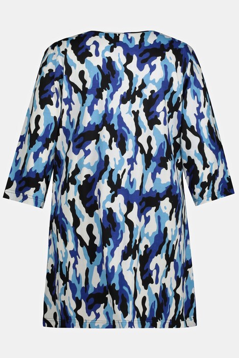 Blue Print V-Neck Swing Knit Tunic