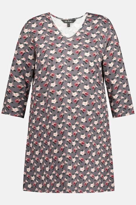 Longshirt, roser, V-udskæring, 3/4-ærmer